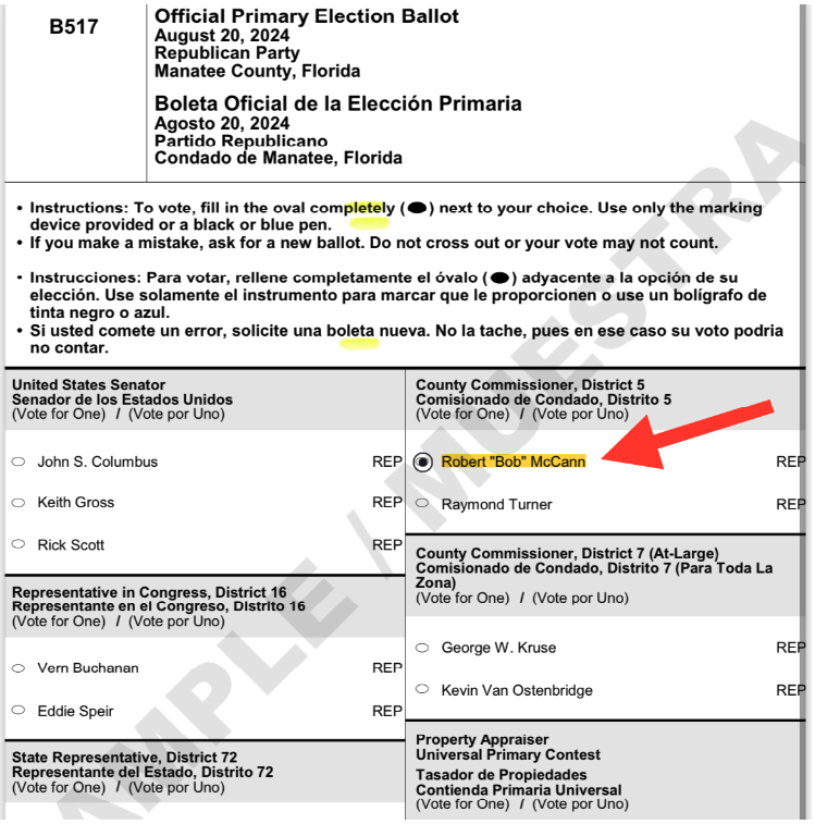 Sample Ballot for Manatee County District 5